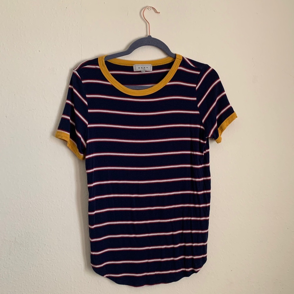 Navy Striped Tee with Yellow Accents